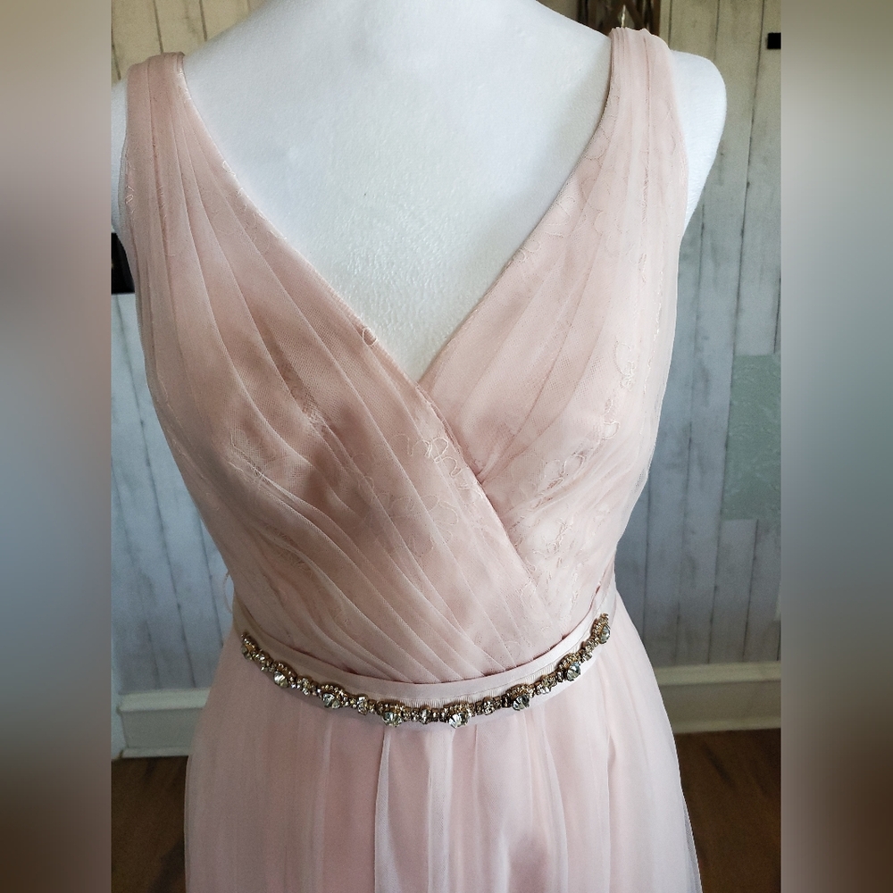 White by Vera Wang Tulle Lace Bridesmaid Prom Formal Gown Blush Pink Size 4 - Picture 9 of 14